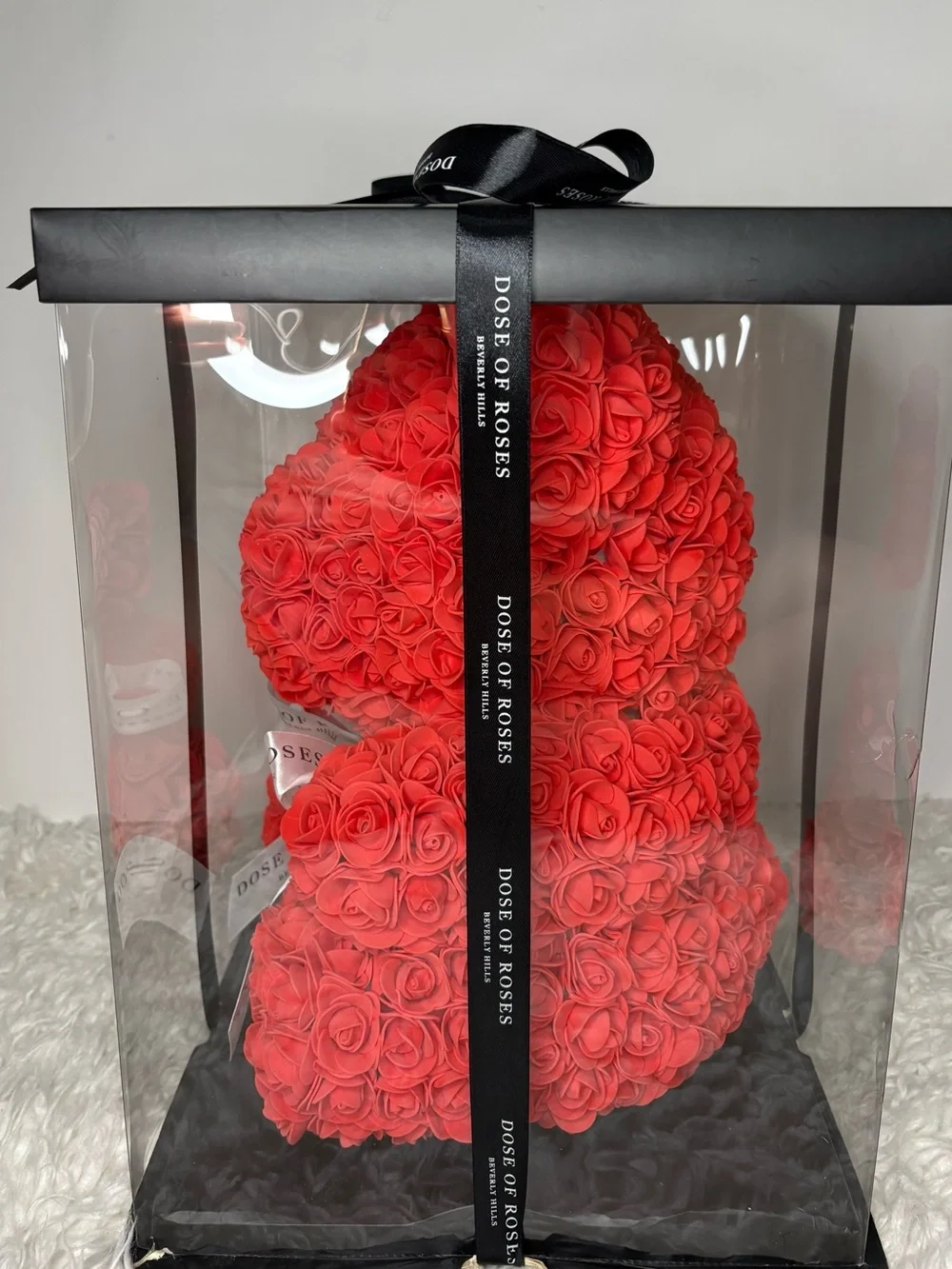 Dose of Roses Red Artificial Rose Bear Topiary Arrangement in Display Box